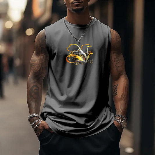 Oversized Anime Print Gym Tank Top-Anime x kingdom