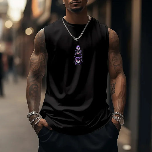 Oversized Anime Print Gym Tank Top-Anime x kingdom