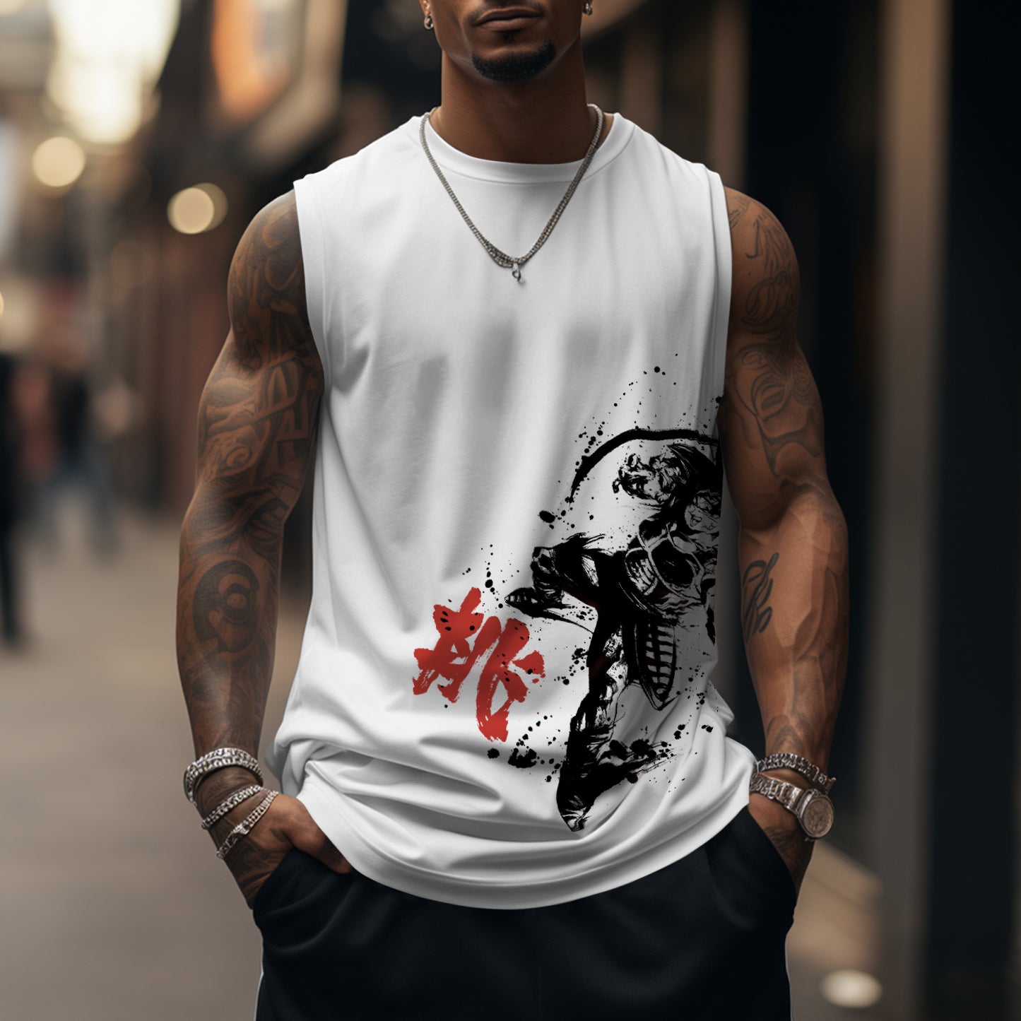 Oversized Anime Print Gym Tank Top