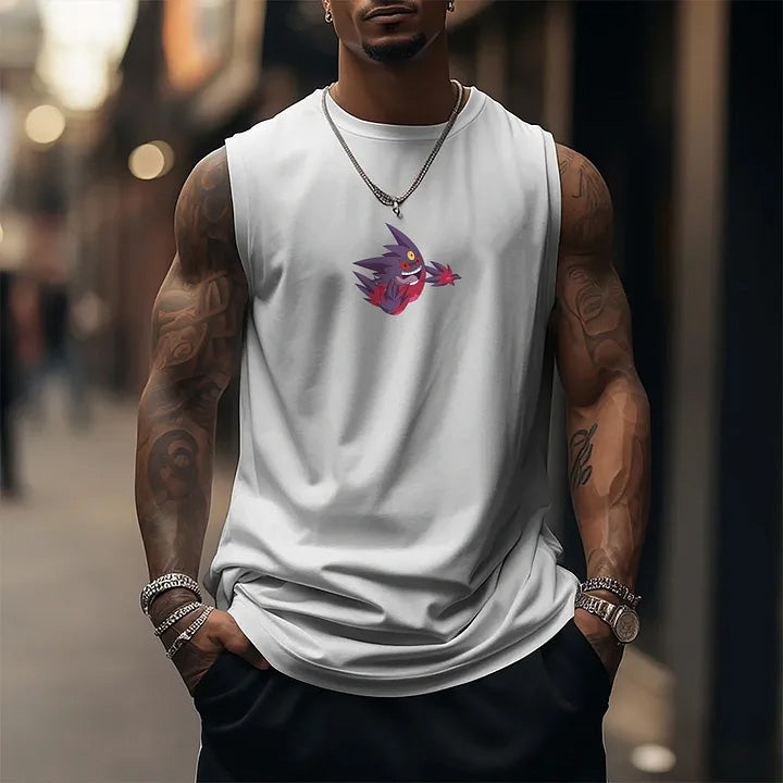 Oversized Anime Print Gym Tank Top-Anime x kingdom