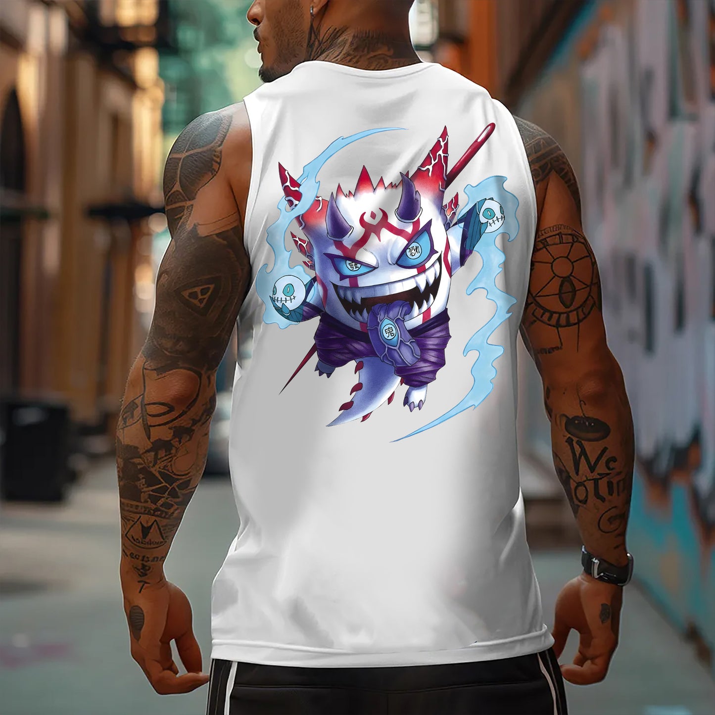 Oversized Anime Print Gym Tank Top-Anime x kingdom