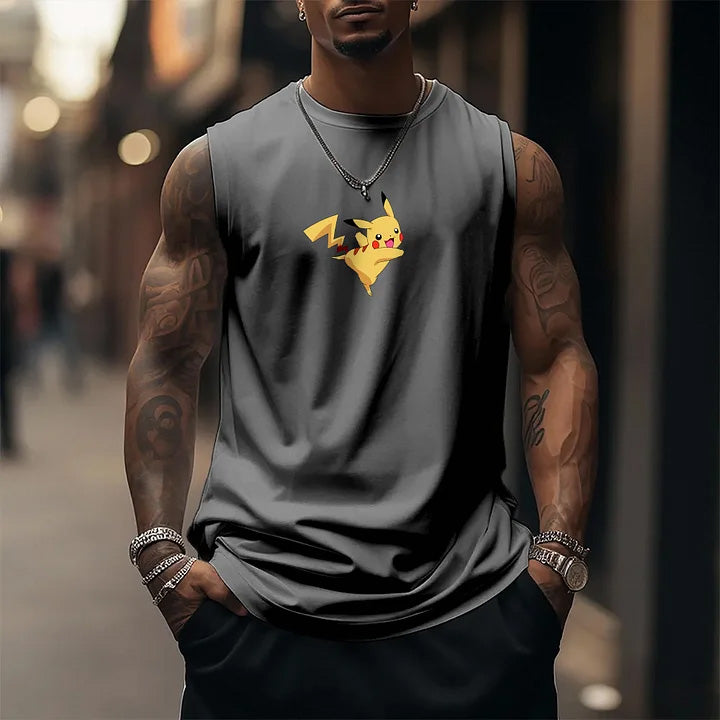 Oversized Anime Print Gym Tank Top-Anime x kingdom