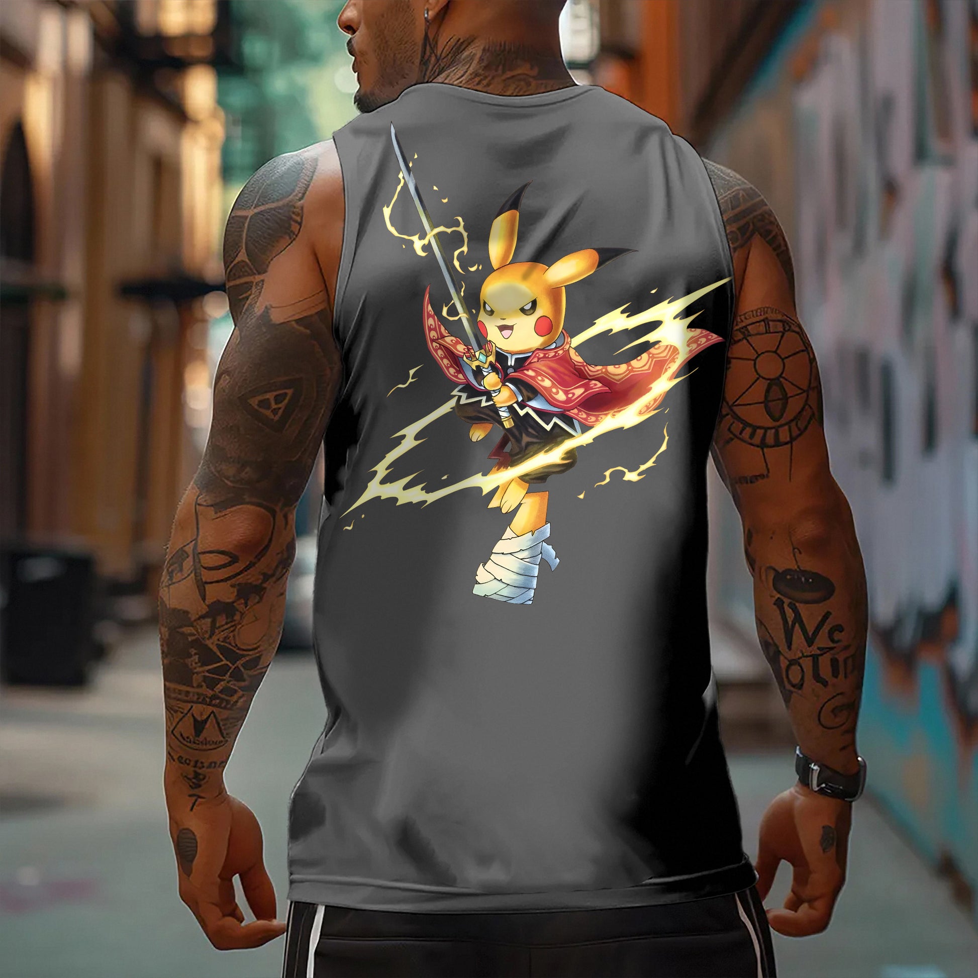 Oversized Anime Print Gym Tank Top-Anime x kingdom