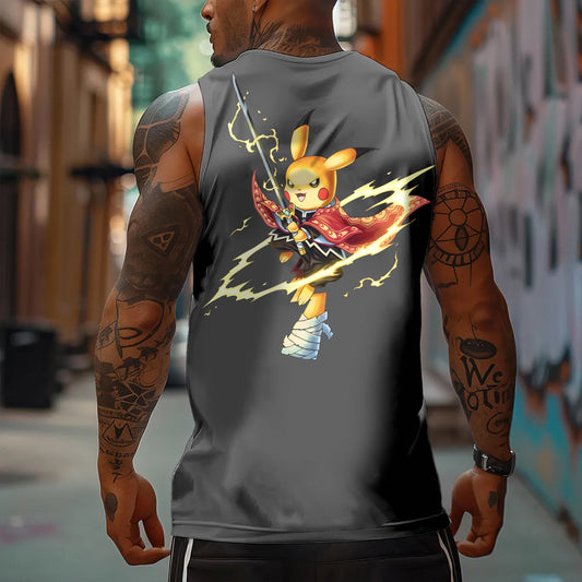 Oversized Anime Print Gym Tank Top-Anime x kingdom