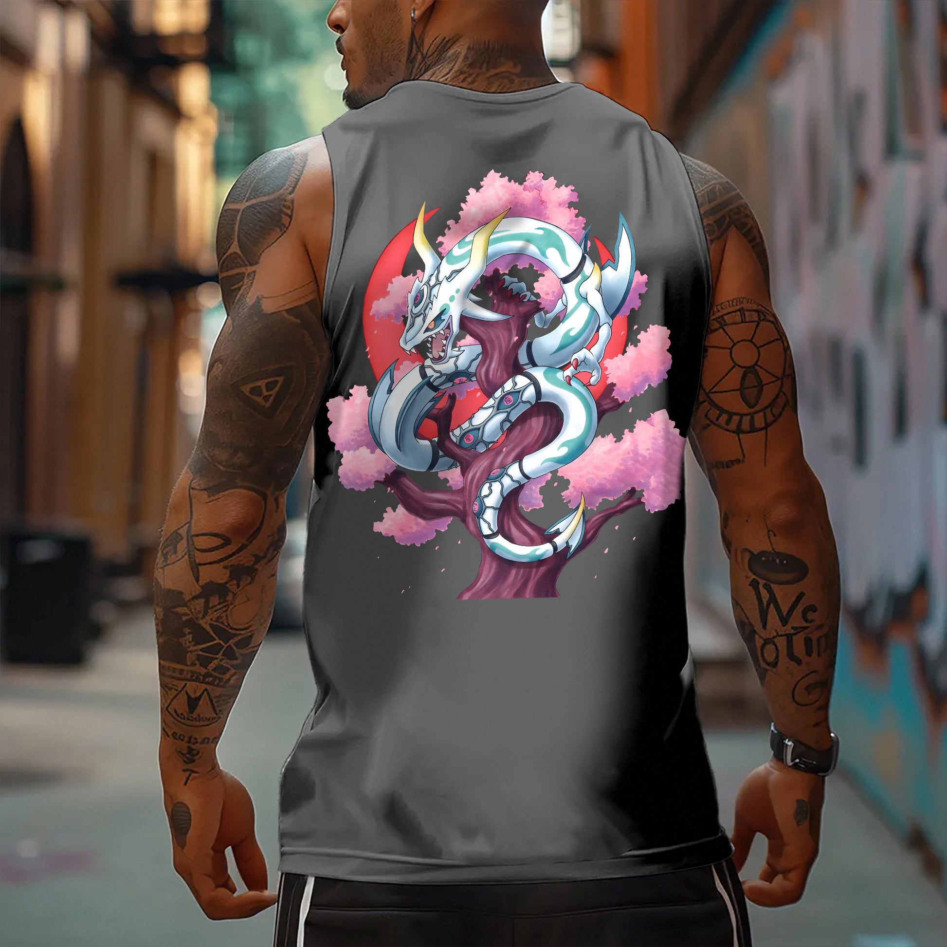 Oversized Anime Print Gym Tank Top-Anime x kingdom