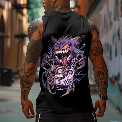 Oversized Anime Print Gym Tank Top-Anime x kingdom