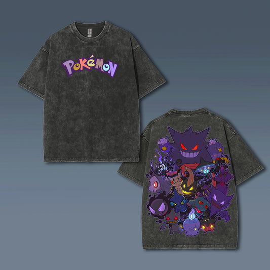 Unisex Anime Style Vintage Washed T-Shirt