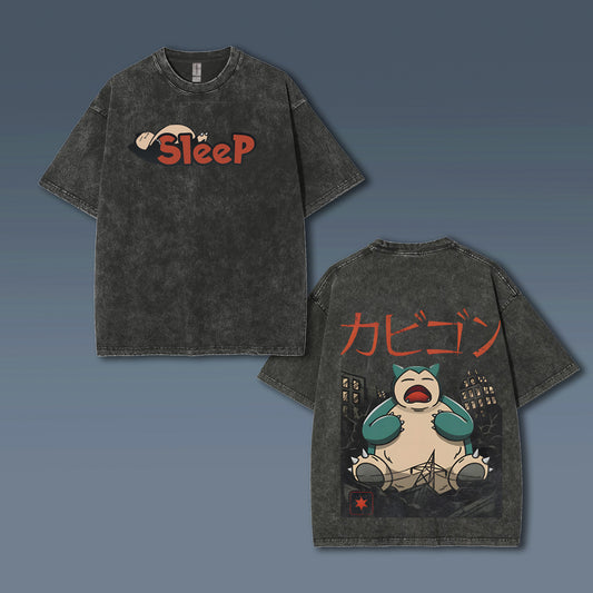 Unisex Anime Style Vintage Washed T-Shirt