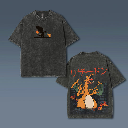 Unisex Anime Style Vintage Washed T-Shirt