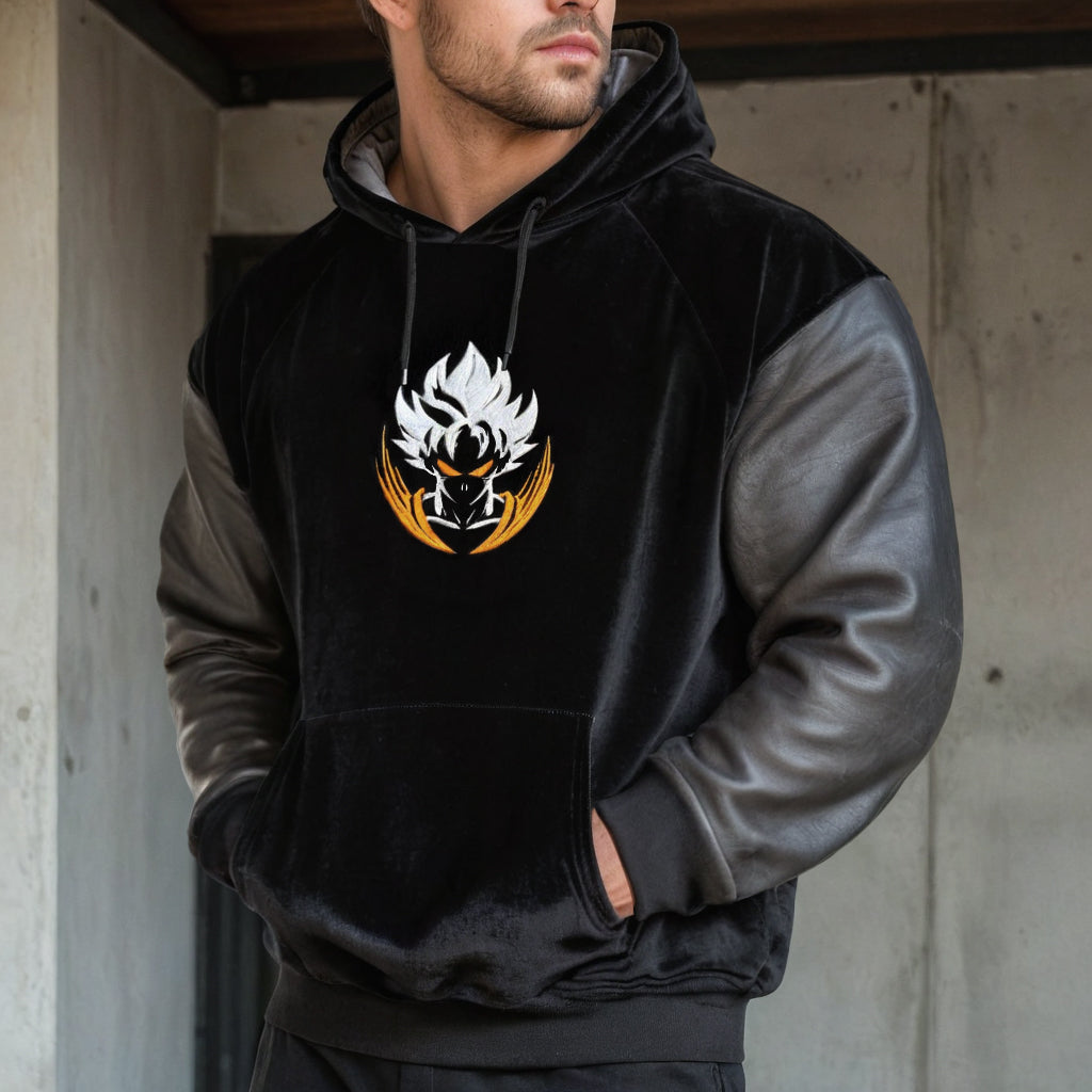 Oversized  Velvet Leather Patchwork Hoodie