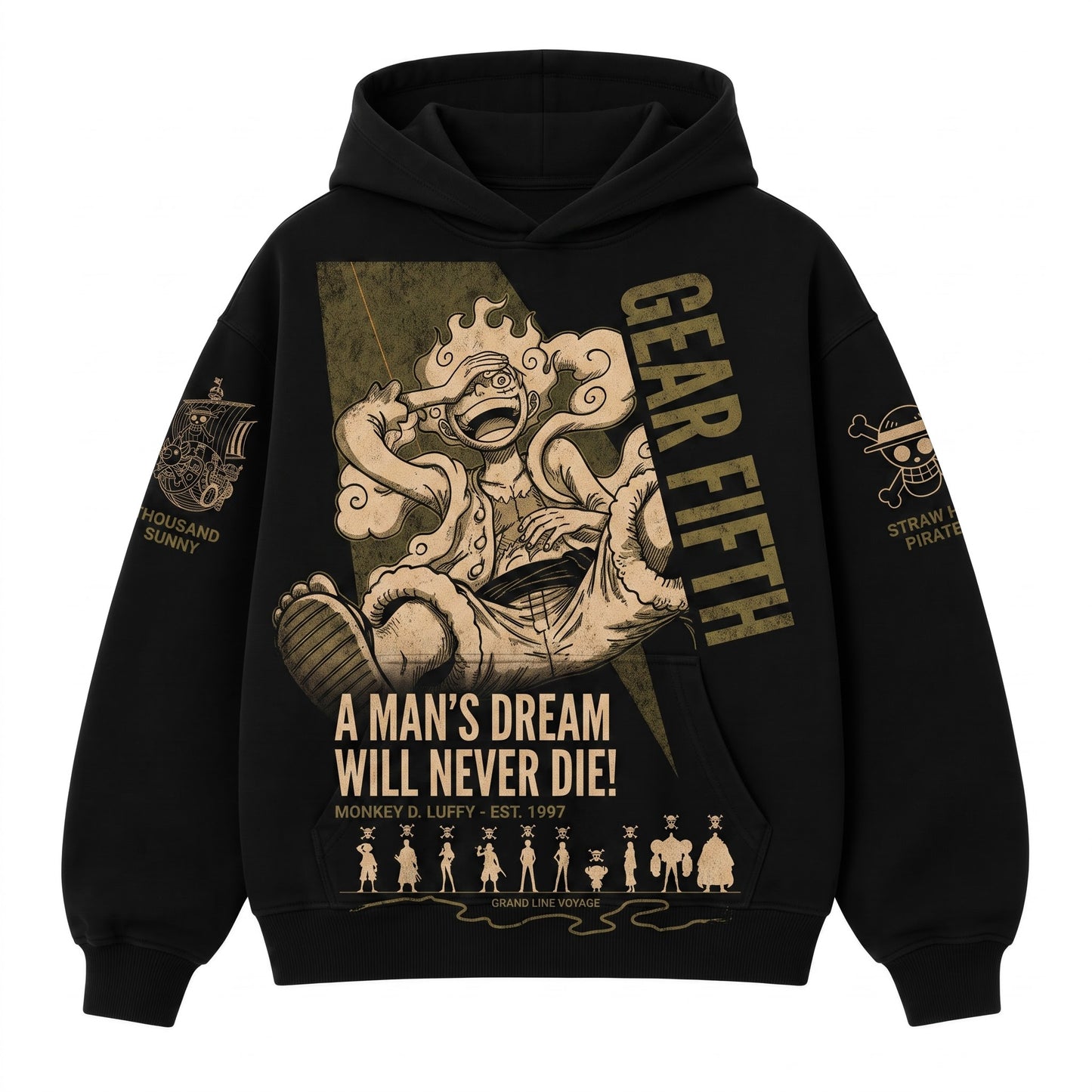 Anime Pirate Graphic Shirt, Black Manga Inspired T-Shirt, Sweatshirt & Hoodie, Japanese Streetwear Fan Gift