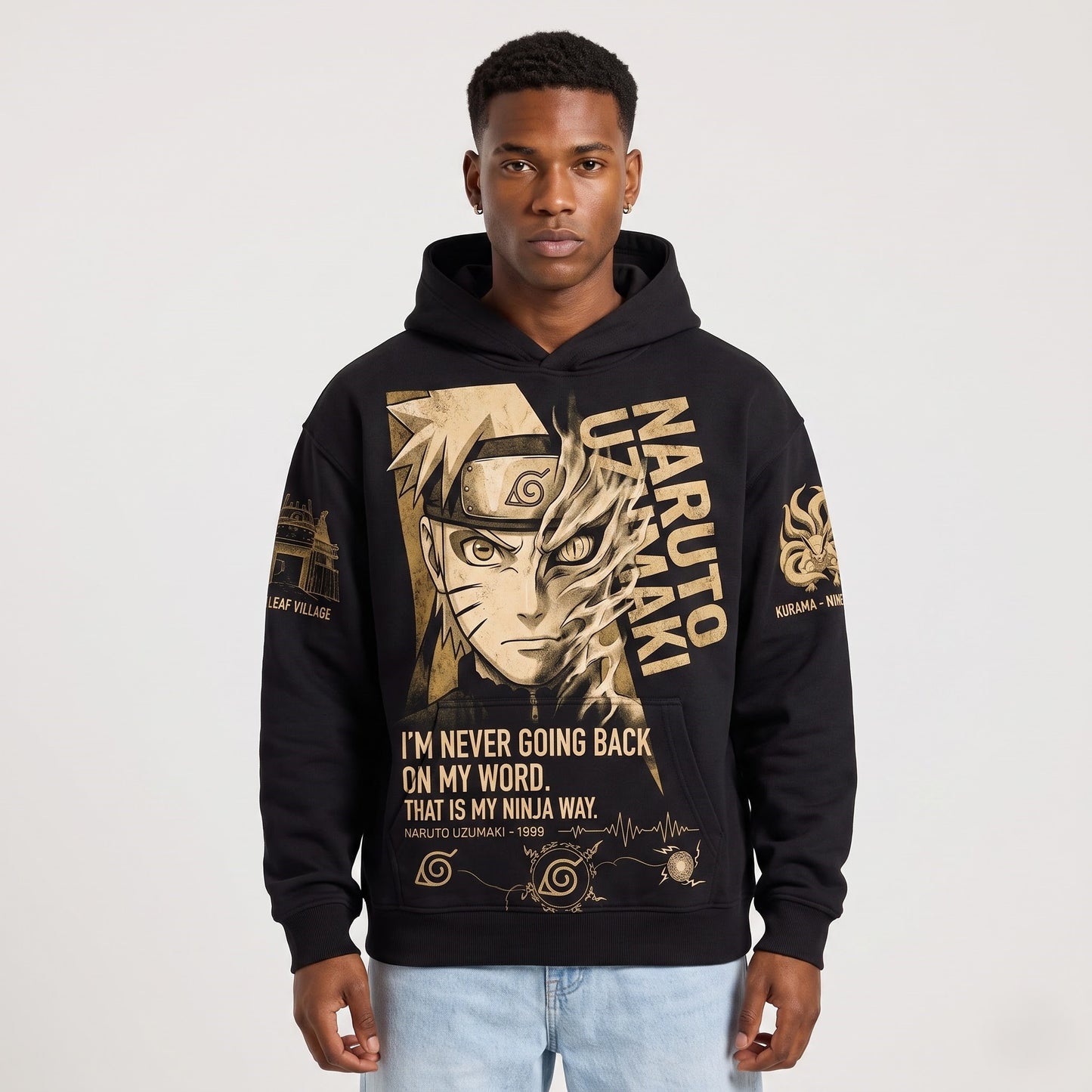 Anime Ninja Graphic Shirt, Black Pullover Manga Inspired Hoodie, Japanese Streetwear Fan Gift