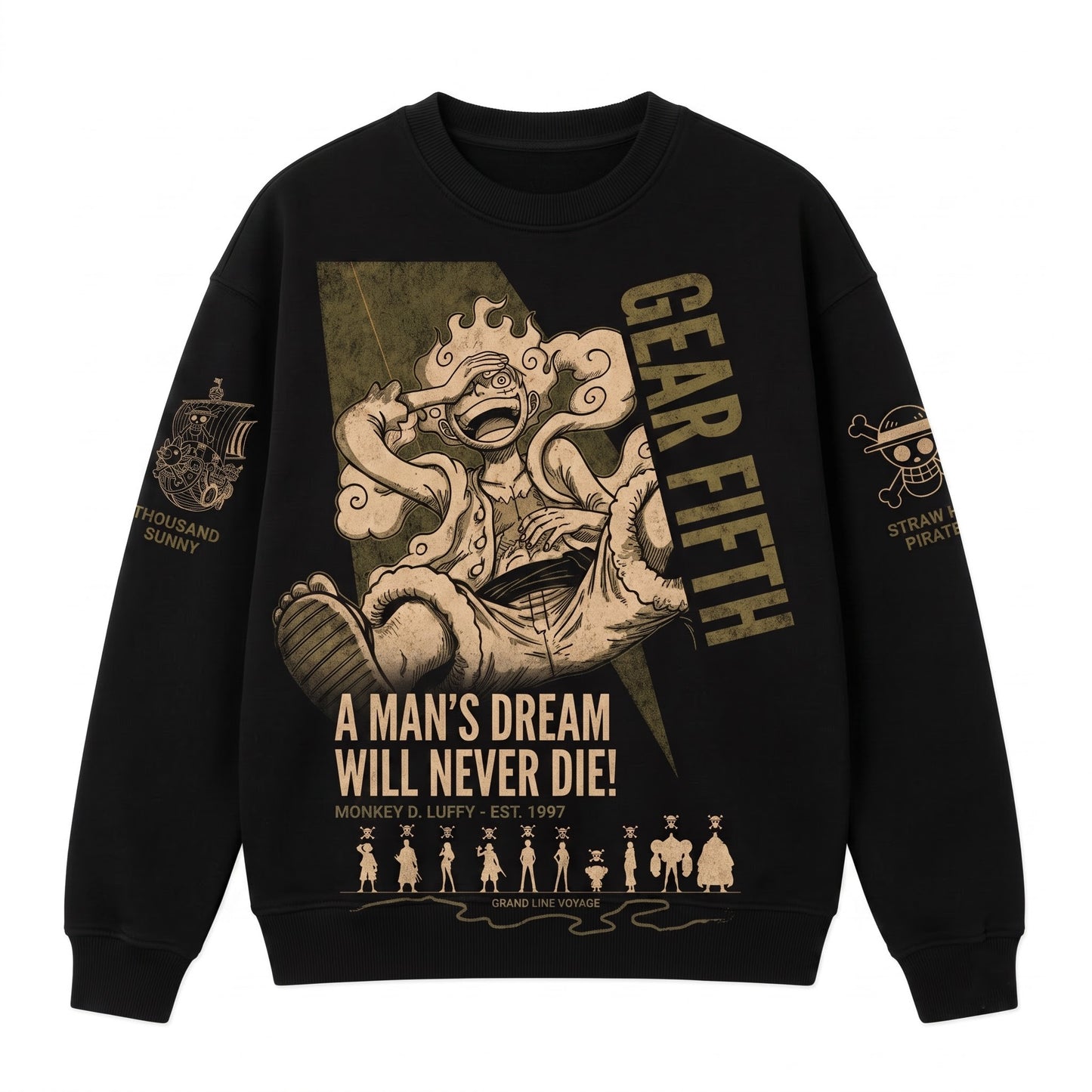 Anime Pirate Graphic Shirt, Black Manga Inspired T-Shirt, Sweatshirt & Hoodie, Japanese Streetwear Fan Gift